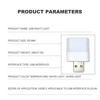 1 buc USB Plug Lampă Mică de Noapte Lumina Computer de Putere Mobil de Încărcare Mini-Carte de Lămpi cu LED-uri Protecție pentru Ochi Pătrat de Lumină de Lectură