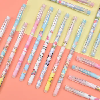 12Pcs Sanrioed Erasable Neutru Pen Kawaii Elevii Papetărie Kuromi Hello Kitty Rechizite Albastru Negru Cadouri Practice