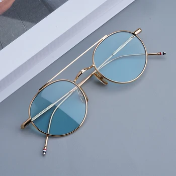 2021 Stea de moda același stil Thom Vintage Aliaj de ochelari de Soare Retro de Metal Rotund Ochelari Cadru pentru Masculin și Feminin lentile Albastru