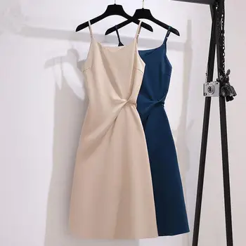 2022 fără mâneci suspensor rochie pentru a acoperi carnea și arată subtire de vara noi interior de jos a-line fusta midi asimetrica retro