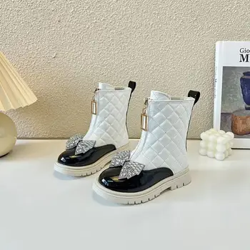 2022 Noi Copii Pantofi pentru Fete, Cizme Glezna cu Cataramă Stil Britanic Iarna Zapada Ghete de Pluș Bumbac tv cu Platforma Pantofi Printesa