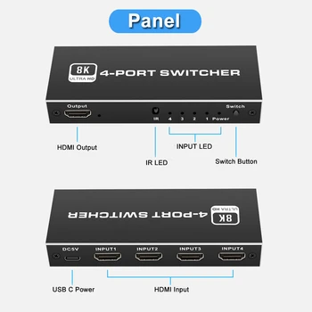 2022 Switcher HDMI 2.1 a-compatibil 4 în 1, din 2 în 1 8K 4K 60Hz 120Hz Comutator Splitter adaptor IR de la Distanță Pentru PS4, PS5 Proiector