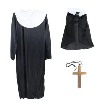 3pcs/Set Femei Doamnelor Costum de Călugăriță Văl Cruce Halat De Petrecere Cosplay Performanță Etapă de Halloween