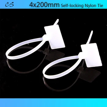 4x200mm Nylon Alb Cravată Etichete Etichete Auto-Blocare Cablu de Rețea Zip Trim Wrap Buclă de Sârmă Curele Eticheta Markeri Cablu Tag