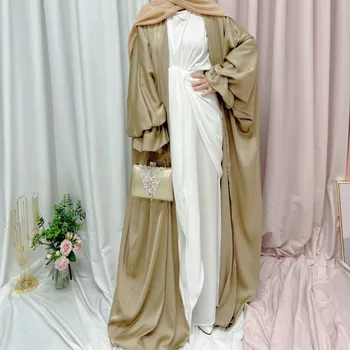 Abaya Dubai Femei Musulmane Hijab Rochie De Satin Caftan Îmbrăcăminte Turc Puff Mâneci Vrac Eid Robă Lungă Islam Caftan Arabi Abayas