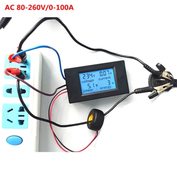 AC Multifuncțional Voltmetru Contor de Energie Monitoriza AC 80-260/100A Volt Amp de putere tester Voltmetru Ampermetru de Curent Transformator