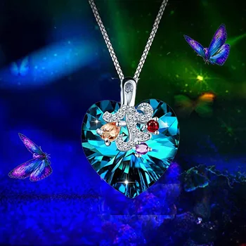 Albastru Inima de Cristal Colier Bijuterie cu Pandantiv Banchet de Lux Bijuterii pentru Femei Dulce și Romantic Cadou de Ziua de nastere