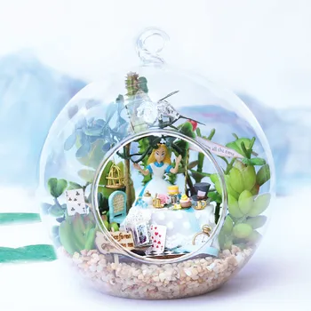 Alice Pădure Ceai DIY Minge de Sticlă casă de Păpuși în Miniatură Model Kituri de constructie din Lemn Casă de Păpuși Jucării realizate Manual de Ziua de nastere Cadou de Crăciun