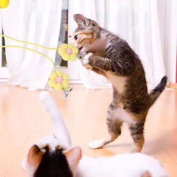 Amuzant Pisica Stick De Simulare Interactiv Jucărie Pisica Pisica De Jucarie Bagheta Cu Clopote De Pluș Flori Pisoi Teaser Cat Consumabile Pentru Pisici De Interior