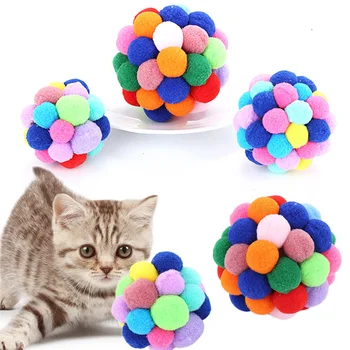Animal de casă pisică jucărie set de bile colorate lucrate manual bell minge elastica produse pentru animale de companie