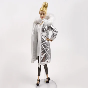 Argintiu metalizat Cald Iarna Purta Haină Lungă pentru Papusa Barbie Costume de Haine Hanorac Pentru 1/6 BJD Papusa Geaca de 1:6 Papusi Accesorii