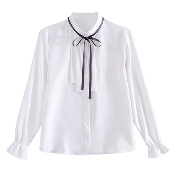 Bluza Tricou de Culoare Solidă Femei Bluza cu Maneca Lunga Arcul Gâtului Șifon Cămașă 2023 Nouă Primăvară Harajuku Alb Doamnelor de Sus Camisas 886F