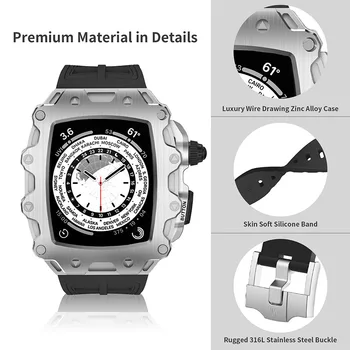 Carcasa de Metal Cu Ecran de Sticlă Silicon Watchband Pentru Apple Watch Seria 8 7 45mm 44mm Curea de Cauciuc Mod Kit Pentru iWatch SE 6 Band
