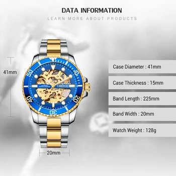 CHENXI Oamenii de Aur din Oțel Inoxidabil Ceasuri de Moda Automat Mechanical Ceas Masculin mâinile Luminos Ceasuri Ceas rezistent la apa 30M