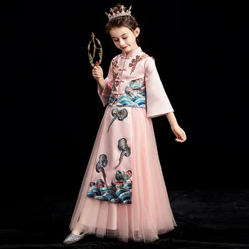 Chineză Tradițională Copii Rochie De Fată Tang Costum Printesa Rochii Brodate Qipao Zână Scena Pentru Dans