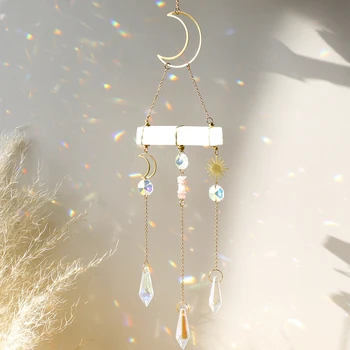 Clopotei de cristal Luna Curcubeu Prisme pentru Agățat Geam Cristal Soare Prindere Ornamente de Gradina Selenit de Vindecare Suncatcher Cadouri