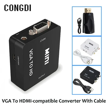 Compatibil HDMI La AV CVSB L/R Converter 1080P VGA compatibil HDMI Converte Adaptor Video Casetă Audio Pentru PC, DVD, Laptop, Proiector