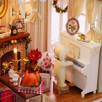 CUTEBEE DIY casă de Păpuși din Lemn in Miniatura Casă de Păpuși, Cu Mobilier, Jucării Pentru Copii, Cadou de Crăciun