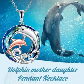 Doamnelor Moda Animal Pandantiv Colier Dragut Mama Fiica Delfin de Bijuterii de Cristal Aniversare de Ziua de nastere Cadou de Ziua Mamei