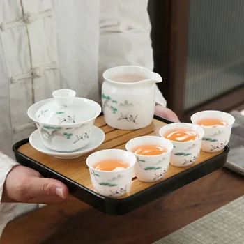 Drinkware Set Chineză Kung Fu Travel Set De Ceai Din Ceramica Portabil Ceașcă De Ceai Din Porțelan De Servicii Gaiwan Cana De Ceai Ceremonia Ceaiului Ceainic