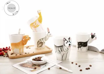 Drăguț Pisica Ceramica Diverse animale 3D cana ceramica pisică câine Pinguin cal hipopotam delfin Cana de Cafea Cu Capac Capacitate Mare de Animale