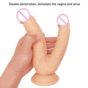 Dublu mare Vibratoare Dubla Penetrare Vagin și Anus Realist Penisului Penis Dublu Condus Falus Jucarii Sexuale pentru Femei Masturbare