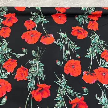 Europene Și Americane de Floare de Mac Rosu din Bumbac Imprimat Sau Imita Matase Tesatura Satin Pentru Femei Bluza Rochie Handmade, DIY Pânză