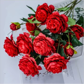 Fabrica Ridicata în Stil European 3 Bujor Flori Artificiale Acasă Decorative Nunta Fals Planta Vaza pentru Decor Accesorii