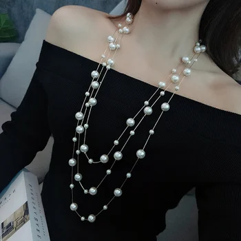 Femei de moda Colier Cravată Colier de Perle Declarație Doamnelor Collares de Culoare de Aur de Culoare Aliaj de Bijuterii Cadou de Ziua чокер