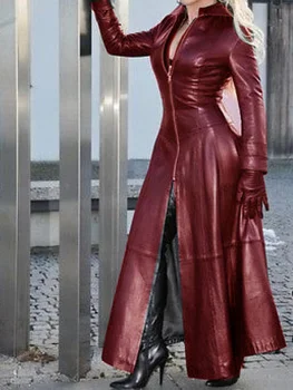 Femei Faux din Piele geaca de Femei de Moda Solid Stand-up Guler cu Fermoar Retro Strat de sex Feminin 2021 Toamna Iarna X-Lung Vintage PU Jacket