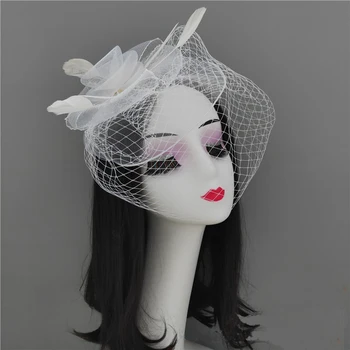 Femeile Fascinator Petrecere de nunta, Voal, Pene Agrafa Pălărie Plasă cu ochiuri de Mireasa Hairband Păr Decorative, Korea, Japonia Alb Negru