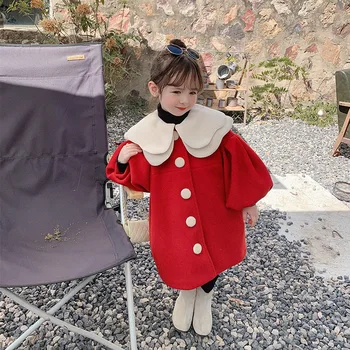Fetelor Haină de Lână Mid-Lungime 2022 Toamna și Iarna Nou Stil coreean Stil Occidental Fete Baby Palton de Lână