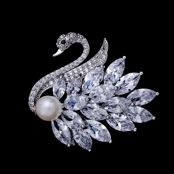 Frumoasă Lebădă cu Perla Brosa Alb Zircon Cristal Animal Broșe Ace pentru Femei Pin Rever Bijuterii de Nunta luxe brosa femme