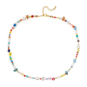 Go2Boho 2022 Colorat Daisy Cravată Colier Imitație Perle Neregulate de Piatră Asortate de Margele Coliere pentru Femei Bijuterii Cadou
