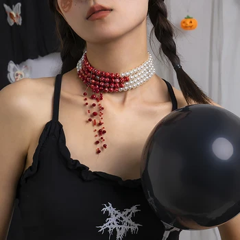Gotic Pearl și Sângeroase CCB Margele Scurt Cravată Colier pentru Femei Punk Stratificat cu Margele Lanț Colier Guler 2022 Moda Bijuterii