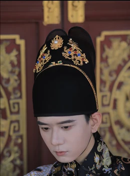 Hanfu Pălărie Double Dragon Aripa Bun Coroana Imitație Dingling Alama placat cu Aur de Calcedonie Margele Accesorii Hanfu Ming Wusha Pălărie