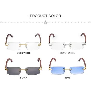 HBK Moda Bărbați fără ramă Pătrată ochelari de Soare din Lemn Ramă de Aur, Albastru, Lentile Ochelari de Protecție UV400 Dreptunghi Mic de Conducere Ochelari