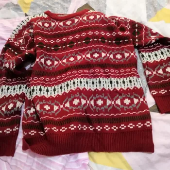 Iarna Roșu Crăciun Pulover Tricotat Dungi Kawaii Haine Pulovere Femei De Îmbrăcăminte Casual Drăguț Topuri Cu Maneci Lungi Tricot