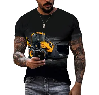 Inginerie Camion Excavator Vara Personalitate Bărbați T-shirt imprimat 3d de Mari Dimensiuni Maneci Scurte Buldozer, Tractor, O Camasa cu Guler