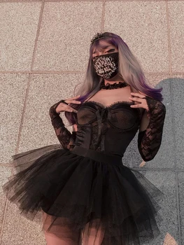 InsDoit Gotic Ochiurilor De Plasă Negru Rochie De Bal Fusta Femei Streetwear Lolita Sexy Grunge Haine Estetice Fusta Eleganta Cu Talie Înaltă Fuste