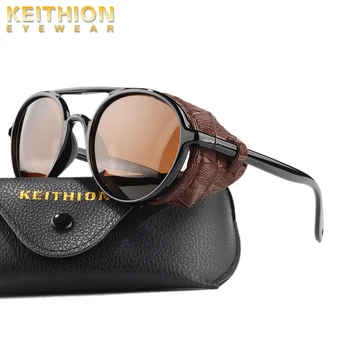 KEITHION Steampunk Bărbați ochelari de Soare Cu Scuturi Laterale 2022 Stil de Vara din Piele Rotund Ochelari de Soare Femei Retro UV400
