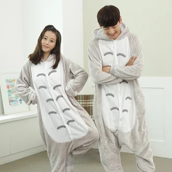 Kigurumi totoro maneca lunga capota onesie Bărbați femei flanel cald combinaison pijama adult Toată onepiece animal pijamale kugurumi