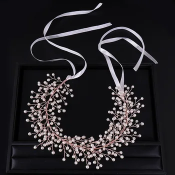 Manual perla par mireasa, accesorii mireasa tiara cu bandă de susținere