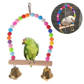 Mici Și Mijlocii Papagal Sta Leagăn Din Lemn Stick Clopote Si Margele Colorate Păsări De Companie Jucării Accesorii