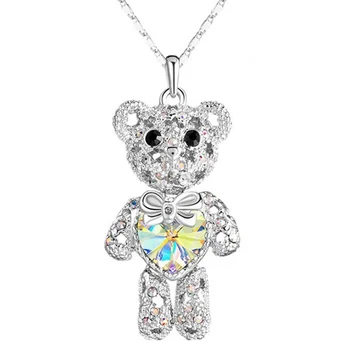 Moda Inima de Cristal Zircon Urs Colier Bijuterii Animal Urs Minunat Pandantiv Coliere pentru Femei de Ziua Paty Cadou de Aniversare