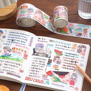 MOHAMM 1 Rola Fată Drăguță Washi Tape cu Specil de Cerneală Decorative pentru Albumul Jurnal de Carte DIY Meșteșug Consumabile