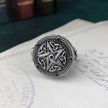 Noi Britanic Gotice Punk Abur De Cinci Stele Magnet Cutie De Comori Bijuterie Negru Antic Argint Culoare Inel