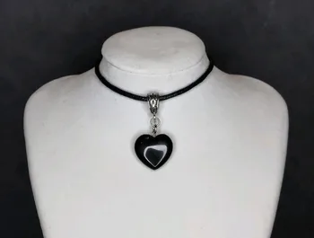 Onix Negru Inima Cablu Cravată Inimă Neagră Cravată Gotic Subțire Cravată Inima De Cristal Colier