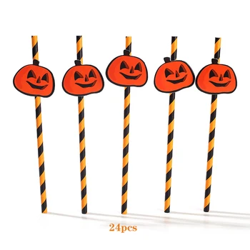 Orange Halloween Tacâmurile De Unică Folosință Set Mare De Liliac Dovleac Fantoma Farfurie De Hârtie De Paie Banner Cupe Decor De Halloween Supplie