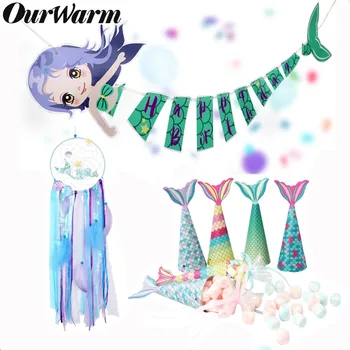 OurWarm Sirena Consumabile Partid Temă Sirena Decor Sirena Banner Cutie De Bomboane Candy Bag Pentru Copii Favoarea Fericit Ziua De Nastere Partid Decor